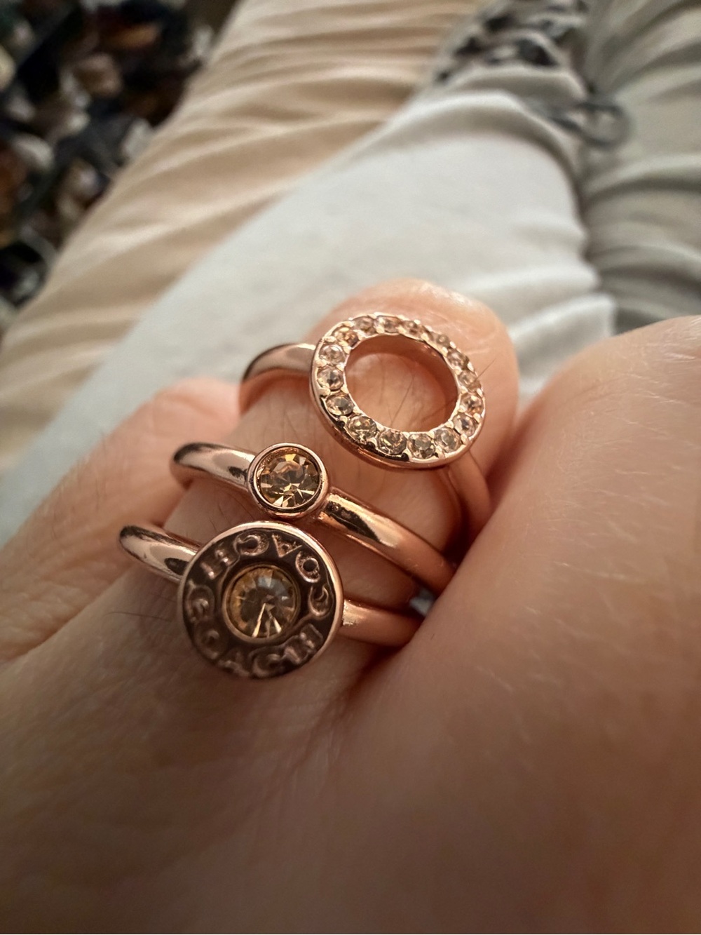 Coach Rose Gold-Tone Crystal Stackable Ring Set- size 9